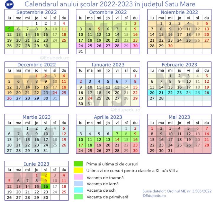 calendar an scolar 2022 2023 satu mare