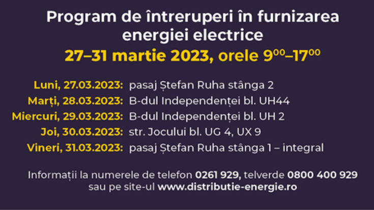 intreruperi curent 27 martie