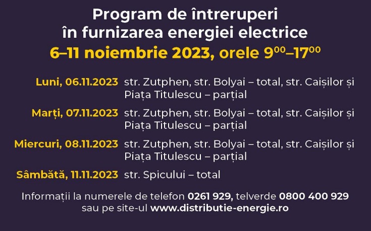 intreruperi curent electric 6 noiembrie